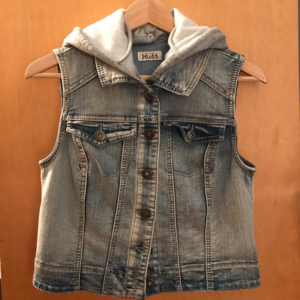 Mudd denim vest with attachable grey cotton hood